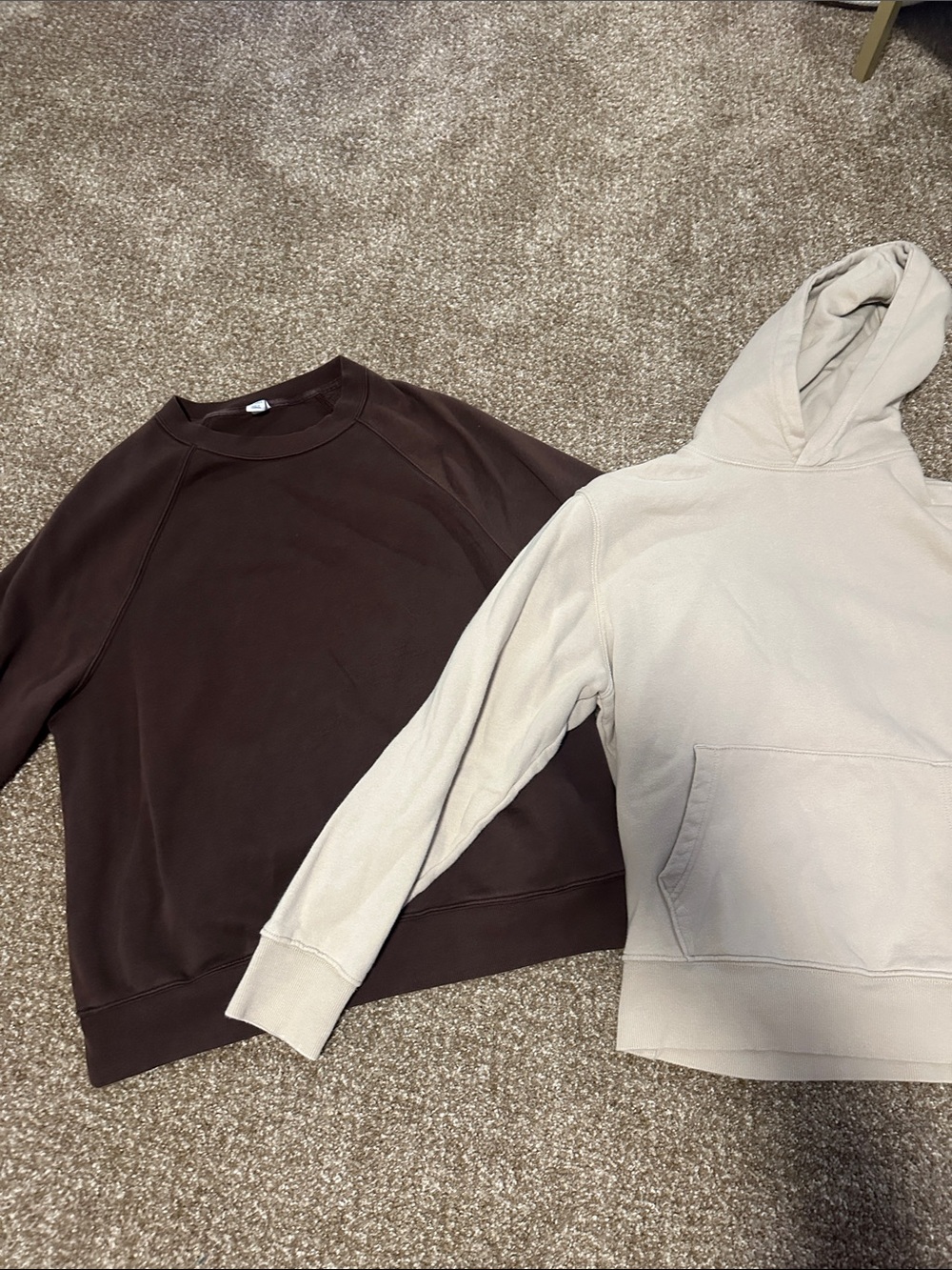 Old Navy Men’s Crewneck & Hoodie Set — Dark Brown & Light Beige
